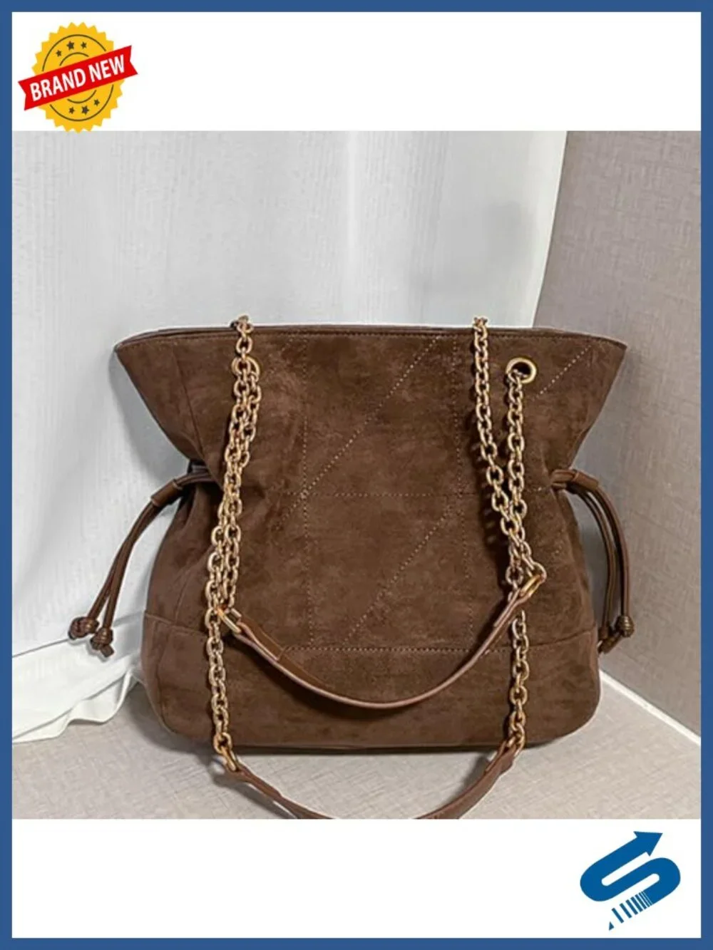 Faux Suede Hobo Shoulder Bag Tote with Chain Strap
